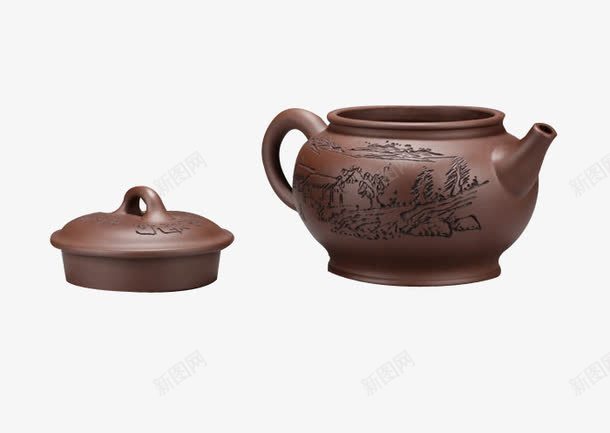 山水紫砂壶png免抠素材_新图网 https://ixintu.com 紫砂 紫砂壶 茶具 茶杯 静物