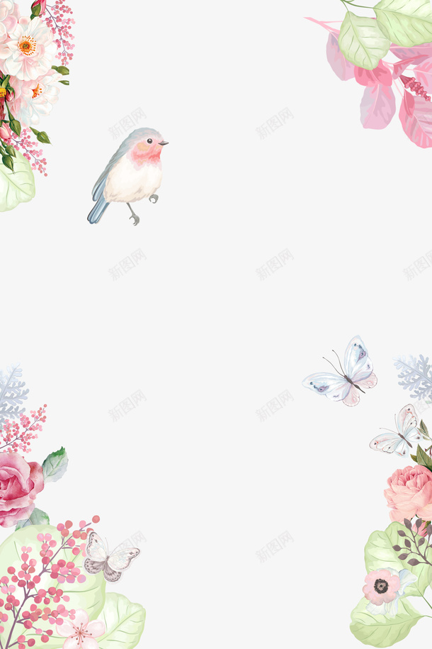 粉色美丽春季花鸟png免抠素材_新图网 https://ixintu.com 春天 春季 春日 自然 花鸟 蝴蝶 鲜花 鸟雀