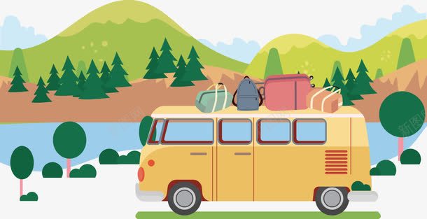 行驶在自然风光中的巴士png免抠素材_新图网 https://ixintu.com 交通工具 巴士 旅行 汽车 自然乐园 自然风景 自然风格