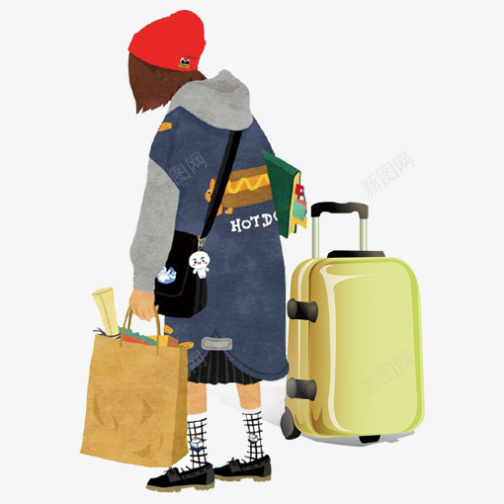 春运回家的小女孩png免抠素材_新图网 https://ixintu.com 回家的小女孩 手提袋子 旅行 时尚小女孩 春运 绿色行李箱