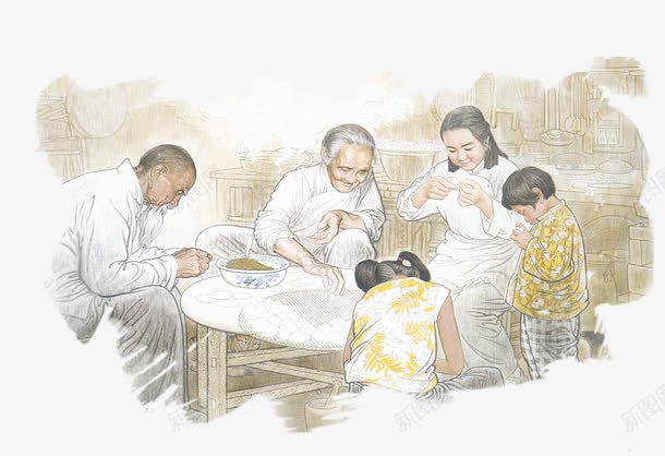手绘一家人包饺子png免抠素材_新图网 https://ixintu.com 一家人 全家福 全家福照片 包铰子 卡通 手绘