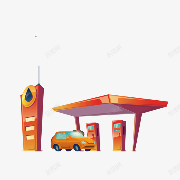红色加油站矢量图ai免抠素材_新图网 https://ixintu.com PNG免抠图下载 中国石化 中国石油 加油 汽车 装饰 矢量图