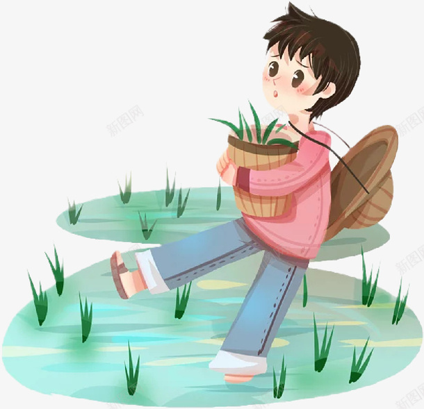 手绘春天插秧png免抠素材_新图网 https://ixintu.com 插秧 插秧卡通 撒种 春天 春季 种地