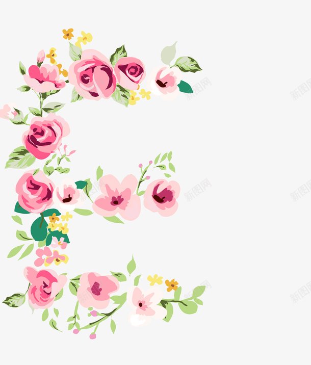 卡通手绘花卉字母Epng免抠素材_新图网 https://ixintu.com 创意 动漫动画 卡通手绘 绿叶 美丽的花朵 花卉字母E
