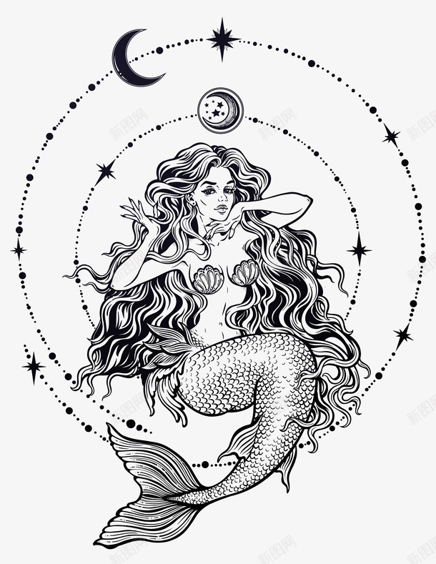 星系黑白花臂图案png免抠素材_新图网 https://ixintu.com ins风格 唯美 填色练习 女神 手绘 旋转 月亮 月球 欧美 纹身 花臂 黑白 黑白手绘花臂图案