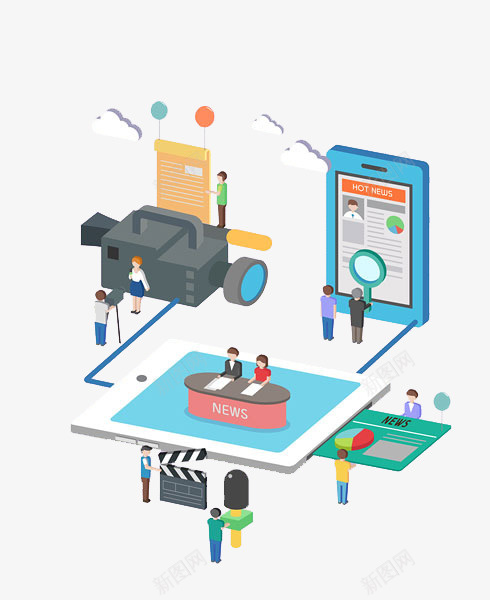 手绘记者团媒体直播png免抠素材_新图网 https://ixintu.com 上网课 在线教育海报 媒体 摄像机 播报新闻 新闻 直播 网课 记者 记者团