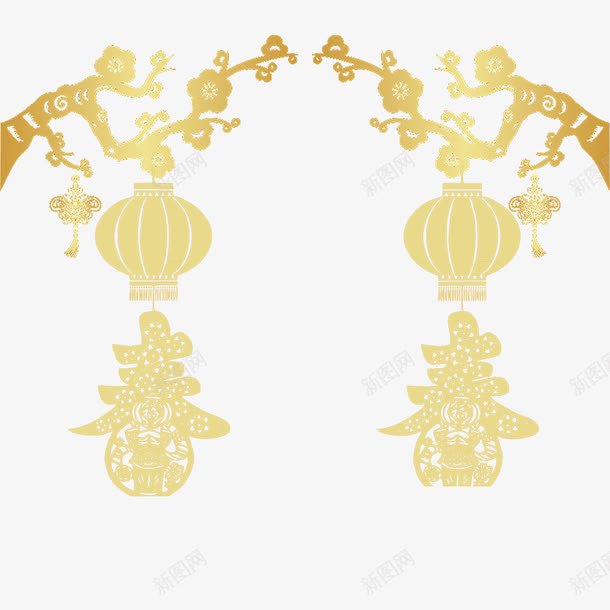 金色春节灯笼挂件png免抠素材_新图网 https://ixintu.com 字体 春节 梅花 植物 灯笼 艺术 节日 金色