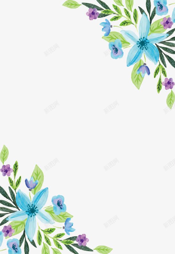 水彩蓝色花朵边框png免抠素材_新图网 https://ixintu.com 婚礼请帖 水彩植物 水彩花丛 矢量png 花丛边框 蓝色花朵