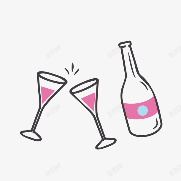 婚礼装饰酒杯酒水png免抠素材_新图网 https://ixintu.com 卡通酒水 婚礼装饰 背景装饰 酒瓶 香槟杯