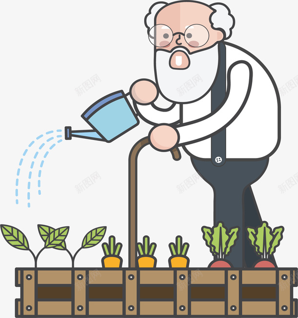 白头发爷爷种菜浇花矢量图ai免抠素材_新图网 https://ixintu.com 慈祥的爷爷 浇花 白头发爷爷 矢量png 矢量图 种菜的爷爷 菜园子 菜园子浇花