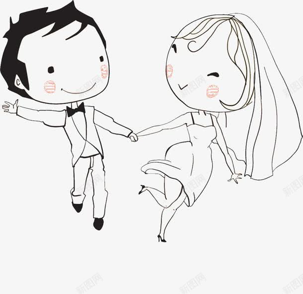 手绘卡通结婚人物png免抠素材_新图网 https://ixintu.com 婚礼 手绘人物 新娘 线条 结婚