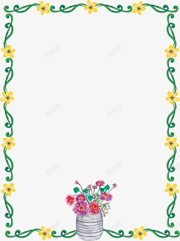 绿色花藤装饰框png免抠素材_新图网 https://ixintu.com 婚礼边框 小黄花 浪漫边框 矢量png 绿色花藤 黄色花朵