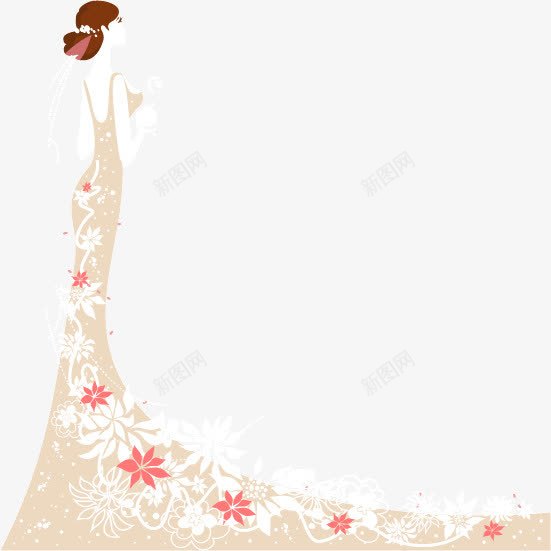 优雅捧花新娘png免抠素材_新图网 https://ixintu.com 优雅花纹花卉花蔓新娘婚纱婚礼捧花插画