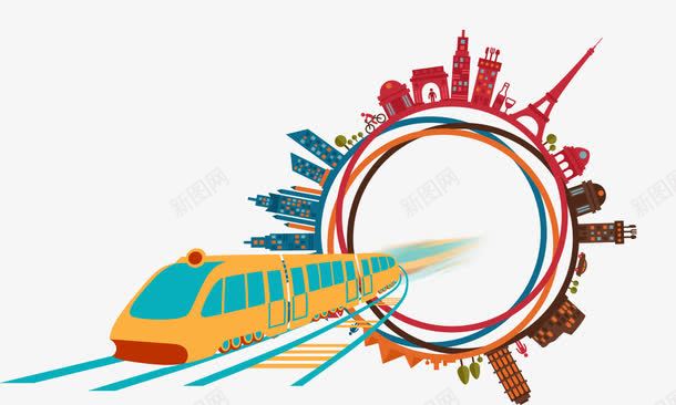 创意地铁穿出城市圈彩色png免抠素材_新图网 https://ixintu.com 列车 地铁 城市 建筑