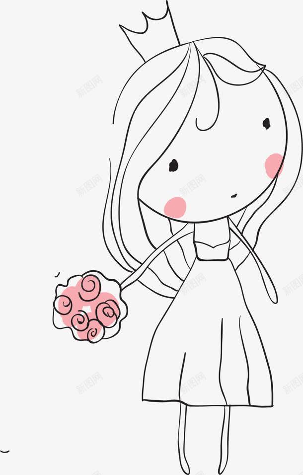 黑色线条呆萌新娘png免抠素材_新图网 https://ixintu.com 呆萌女孩 婚庆 婚礼 捧花女孩 新娘 浪漫 爱情