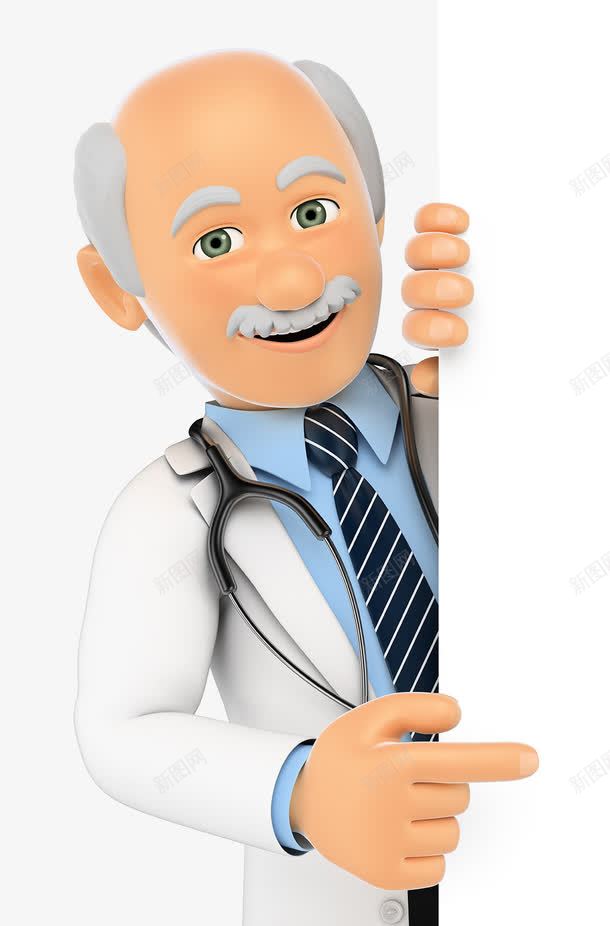 医生png免抠素材_新图网 https://ixintu.com 3D人物 人物 人物设计 卡通人物 听诊器 展板 白大褂 白头发医生 老人 职业人物