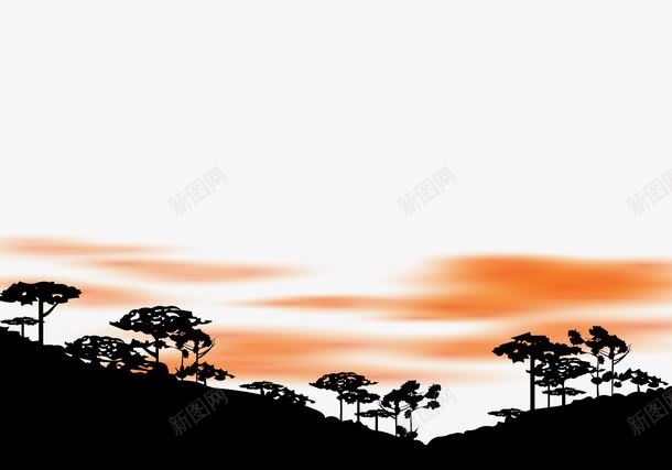 迎客松风景画png免抠素材_新图网 https://ixintu.com 傍晚风景 晚霞 朝霞 矢量风景图 红色晚霞 迎客松 迎客松山水画 黄昏夜景 黑色