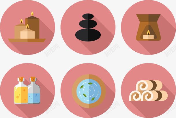 扁平化SPA矢量图ai免抠素材_新图网 https://ixintu.com SPA 刮痧石 毛巾 精油 香薰 矢量图