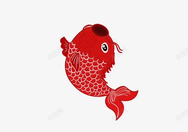 鲤鱼锦鲤元素psd免抠素材_新图网 https://ixintu.com 卡通鲤鱼 大鲤鱼 好远连连 手绘插画 清新风格 红色系列