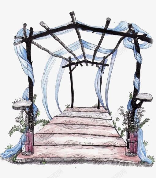 手绘婚礼红毯策划png免抠素材_新图网 https://ixintu.com 木板 结婚 花篮
