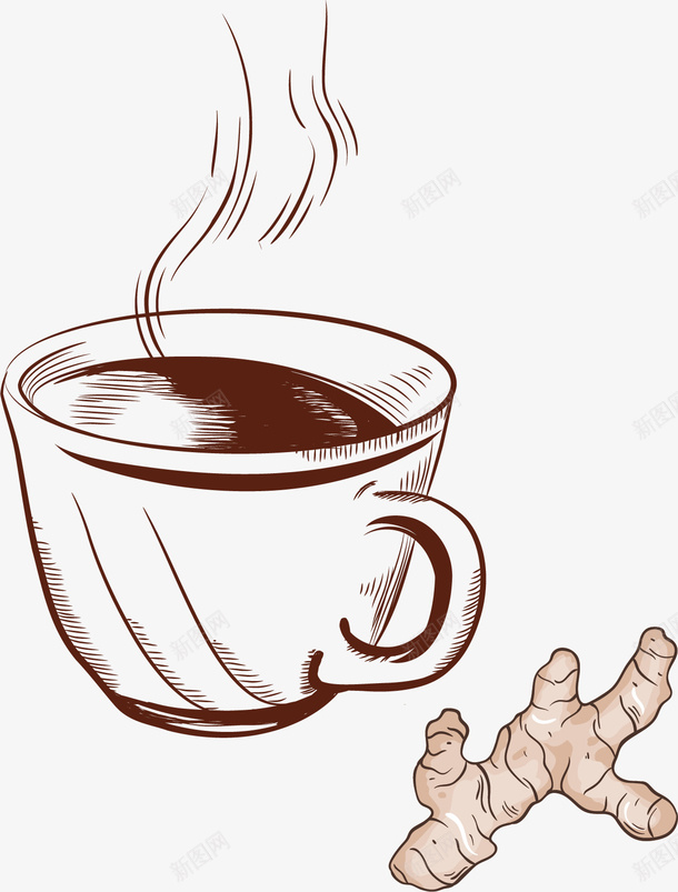 一杯冒着热气的茶水矢量图ai免抠素材_新图网 https://ixintu.com 姜茶 热气 生姜 生姜红茶 红糖姜茶 茶杯 茶水 矢量图