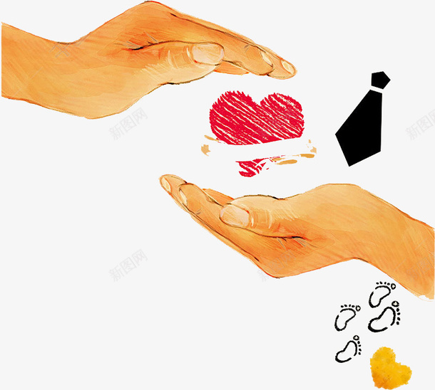 捧在手心里的爱png免抠素材_新图网 https://ixintu.com 创意 卡通 商务 壁纸 封面 彩色手绘 手心 插图 爱心 脚印