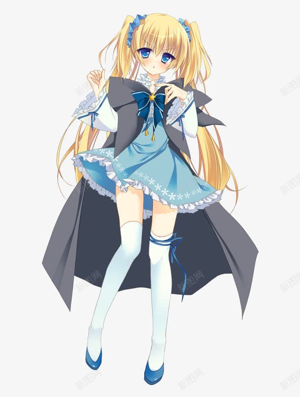 手绘披风蓝裙黄发女孩png免抠素材_新图网 https://ixintu.com 女孩 手绘 披风 蓝裙 黄发