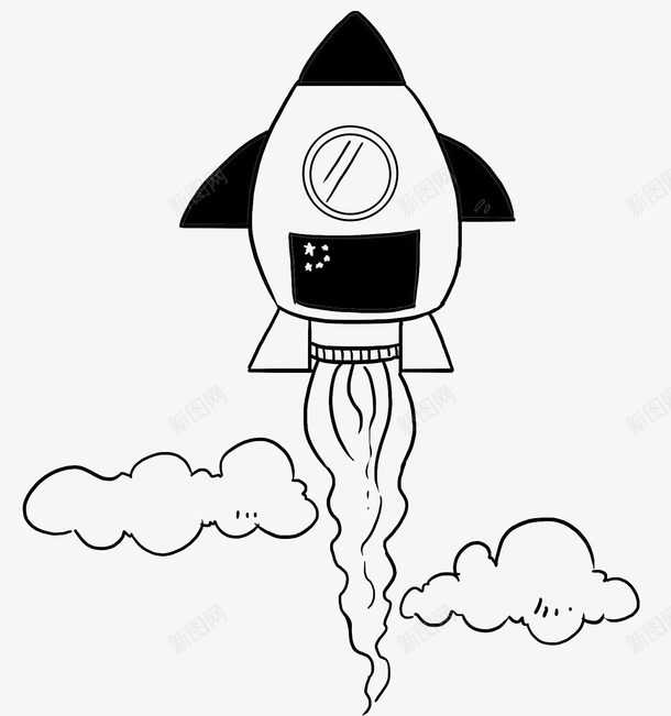 手绘卡通火箭png免抠素材_新图网 https://ixintu.com Q版小火车 云朵 卡通 填色练习 手绘 火箭 火箭尾气 火车手绘 简笔画 绘制 黑白