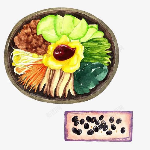 韩式拌饭手绘画片psd免抠素材_新图网 https://ixintu.com 手绘美食 拌饭 煎鸡蛋 肉酱 酱黄豆 香菇 黄瓜丝