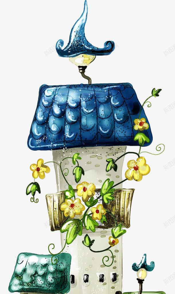 蓝色卡通插画房屋手绘png免抠素材_新图网 https://ixintu.com 卡通 房屋 插画 蓝色