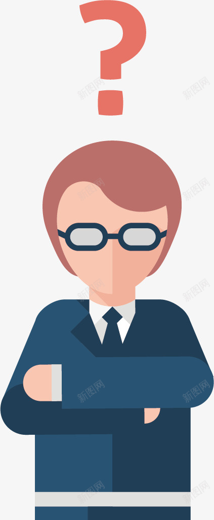 疑问的商务男士png免抠素材_新图网 https://ixintu.com 卡通手绘 发问 商务人士 水彩 没有头绪 男士 疑问 问好