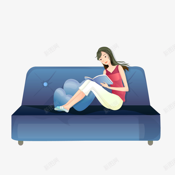 坐在沙发上看书的女性人物矢量图ai免抠素材_新图网 https://ixintu.com 世界读书日 女性人物 彩绘 手绘 沙发 看书 矢量图