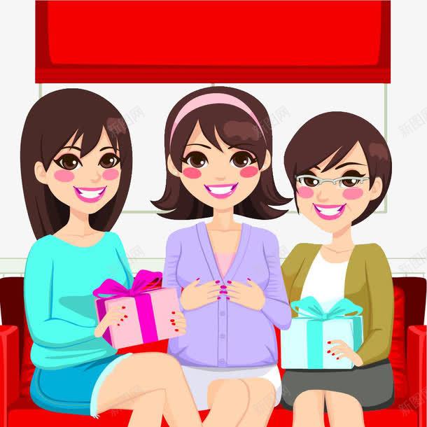 闺蜜聚会看望朋友png免抠素材_新图网 https://ixintu.com 一群女人 卡通人物插图 同事聚会 孕妇 看望朋友 矢量人物 聚会 送礼物 闺蜜