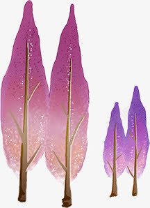 手绘水彩粉紫色树叶素材