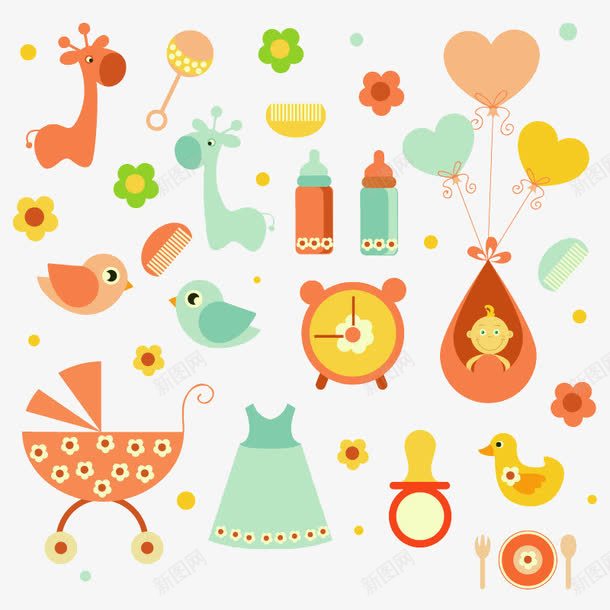 彩色可爱的婴幼儿用品png免抠素材_新图网 https://ixintu.com 卡通 可爱 婴儿 彩色 用品