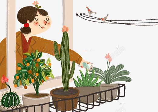 种花的女孩png免抠素材_新图网 https://ixintu.com 儿童插画 卡通 卡通插画 可爱 栽花 植物 盆栽 种花 童话 观景 观景台 阳台