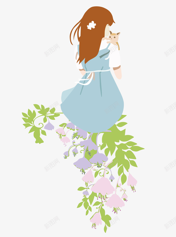 抱着猫咪的女孩手绘图矢量图ai免抠素材_新图网 https://ixintu.com 动物 可爱的 女孩 宠物猫 小猫咪 背影 落叶 矢量图