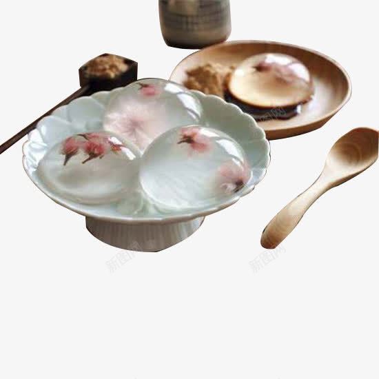 豆沙与樱花水信玄饼png免抠素材_新图网 https://ixintu.com 产品实物 木杯 木盘