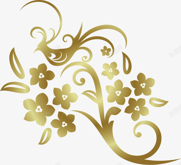 灵鸟立树梢png免抠素材_新图网 https://ixintu.com 方向朝左 暗金色 灰金色 花树鸟