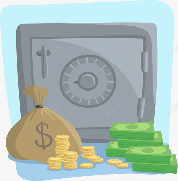 手绘小金库png免抠素材_新图网 https://ixintu.com 卡通 手绘 金币 金库 钱袋子