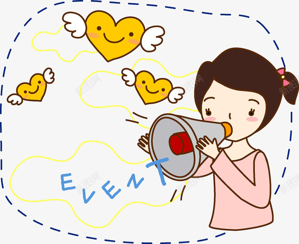 拿着话筒喊话的女孩png免抠素材_新图网 https://ixintu.com 号外号外 喇叭 喊话的 大声的 小女孩 心形 翅膀 高兴地