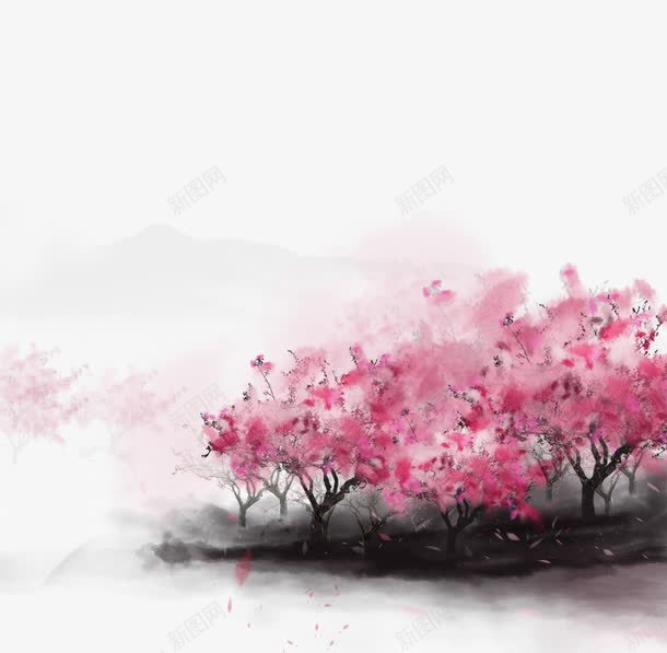 手绘樱花插画png免抠素材_新图网 https://ixintu.com 手绘插画 插画 粉色樱花插画素材 花朵插画