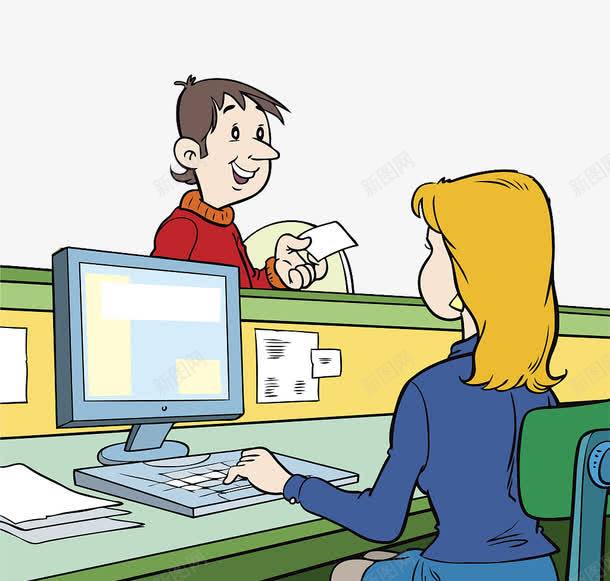 卡通插图银行柜台办理业务场景png免抠素材_新图网 https://ixintu.com 卡通 商务服务 金融 银行 银行业 银行工作人员 银行柜台 银行背景