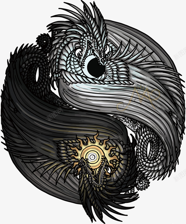 阴阳双龙矢量图eps免抠素材_新图网 https://ixintu.com 卡通 双重人格 太极 手绘 矢量图 阴阳 龙PNG矢量图 龙免扣PNG图 龙矢量