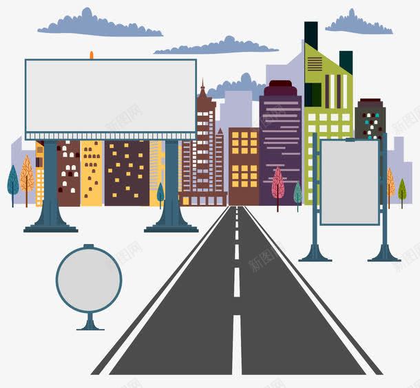 平面立体街景矢量图eps免抠素材_新图网 https://ixintu.com 免扣png大图 卡通扁平设计 广告牌 楼宇 马路 矢量图