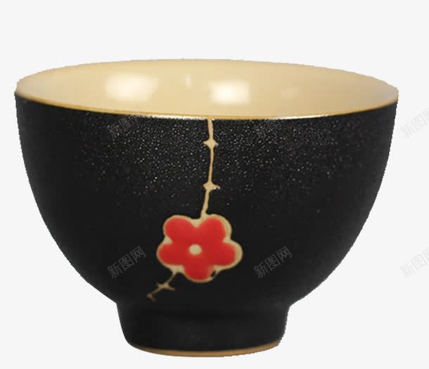 梅花装饰黑陶茶杯png免抠素材_新图网 https://ixintu.com 仿古茶具实拍 梅花茶杯 红色梅花 茶杯茶碗 茶艺茶杯 黑陶