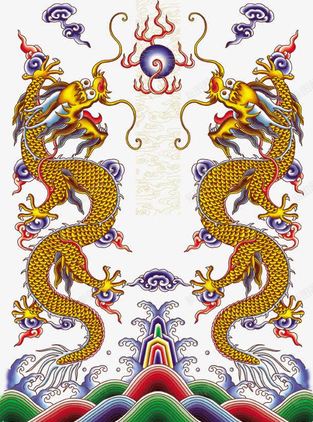 二龙戏珠png免抠素材_新图网 https://ixintu.com 中国风 扭曲 高贵 鳞片 黄色 龙纹