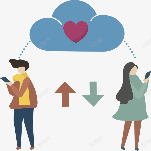 异地恋情侣发送消息矢量图ai免抠素材_新图网 https://ixintu.com 互联网 情侣 情侣短信 矢量png 短信 短信消息 矢量图