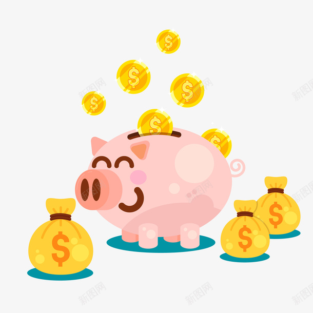 卡通微笑猪储蓄罐和金币矢量图ai免抠素材_新图网 https://ixintu.com 储蓄罐设计 卡通 卡通储蓄计划图案 图案 大肥猪 微笑 矢量图 粉红色 金币设计