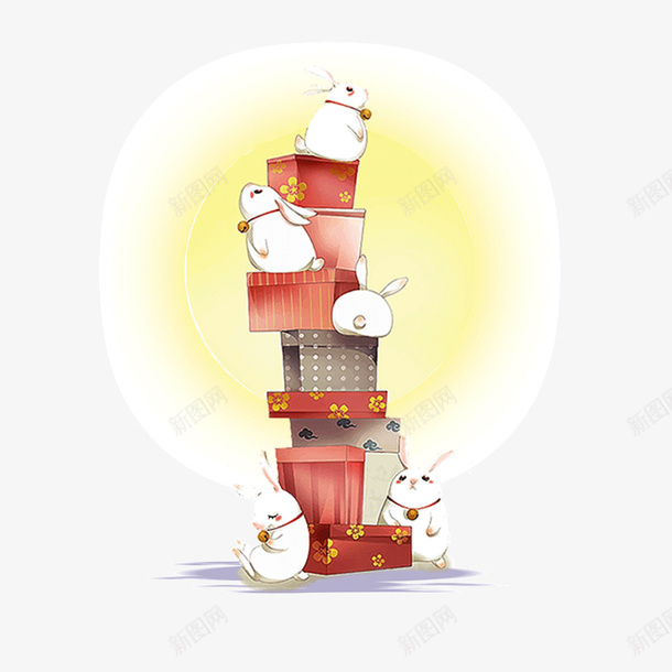 礼盒上的兔子插画png免抠素材_新图网 https://ixintu.com 中秋节 八月十五 可爱的兔子 月亮 玉兔 赏月